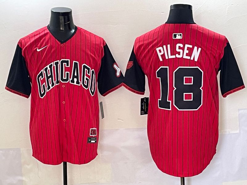 Men Chicago White Sox 18 Pilsen Red Stripe Joint Name Nike 2025 MLB Jersey style 20